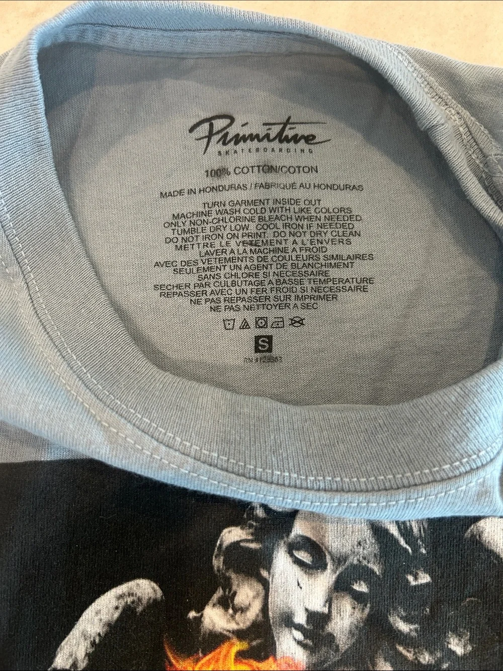 Primitive Light Blue Short-Sleeve Tee with Angel Flame Graphic